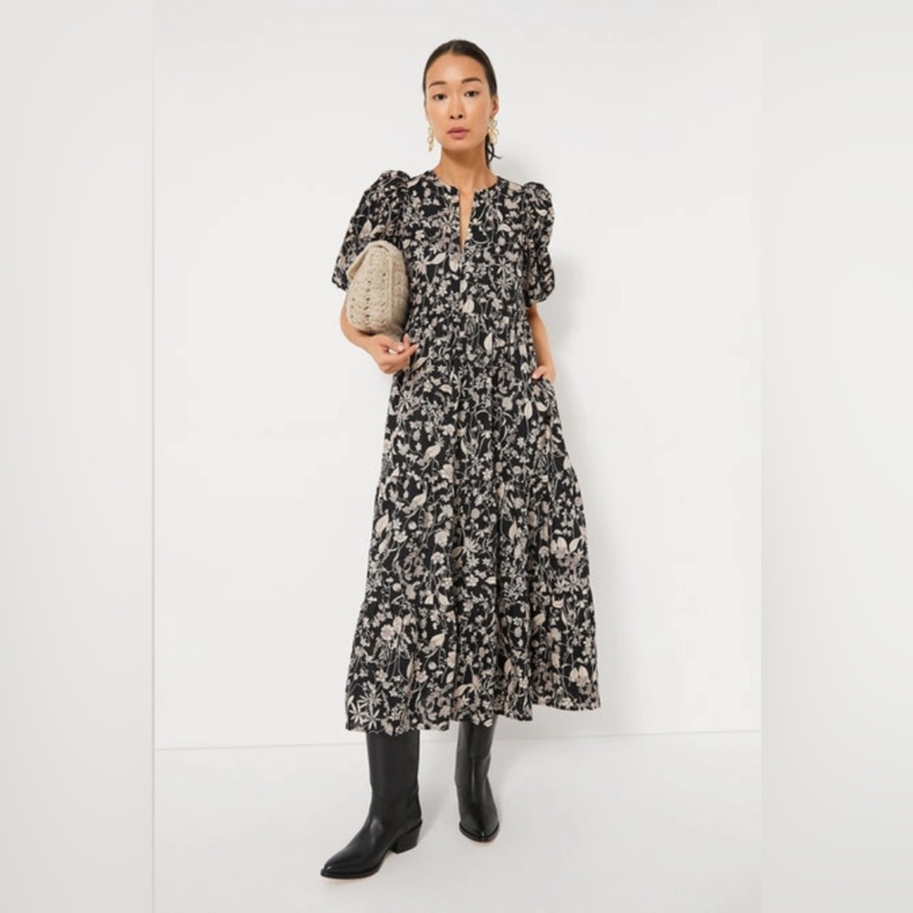 Hyacinth House Black & Tan Floral Cisco Maxi Dress Size Medium